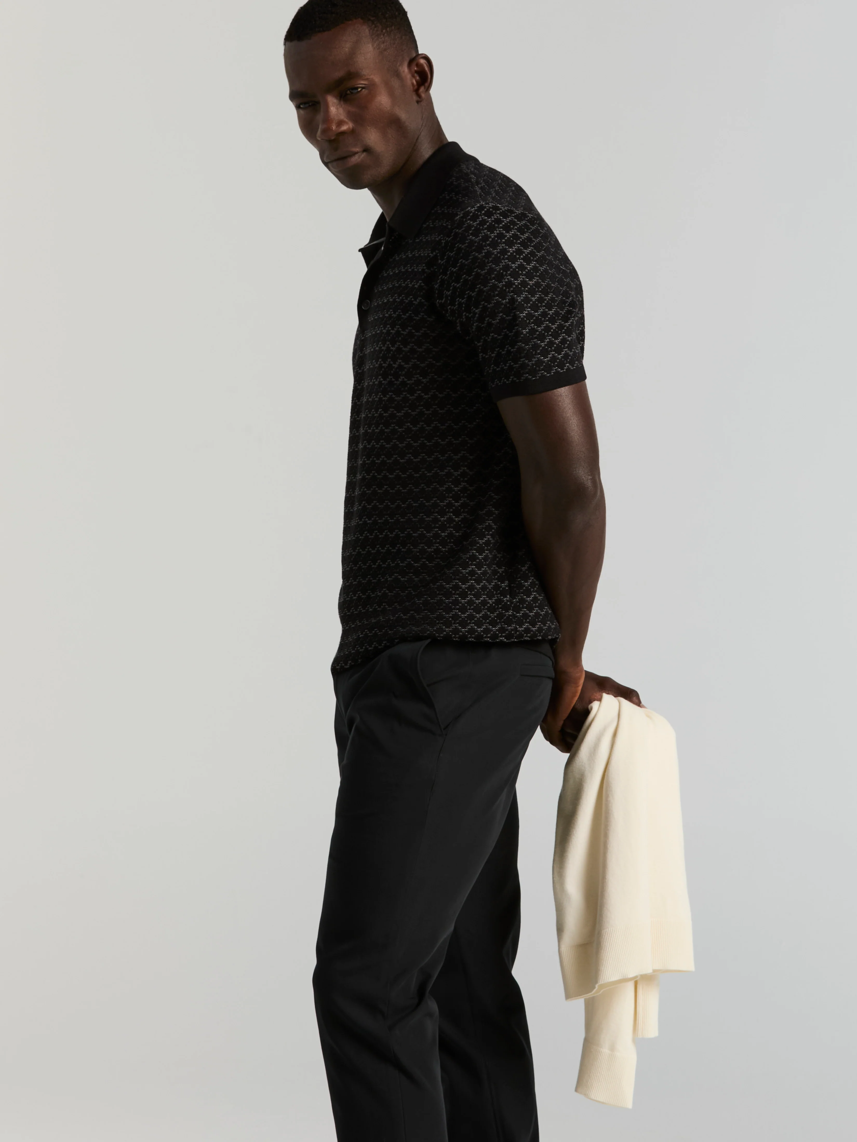 Cotton Jacquard 3 Button Sweater Polo - Image 5