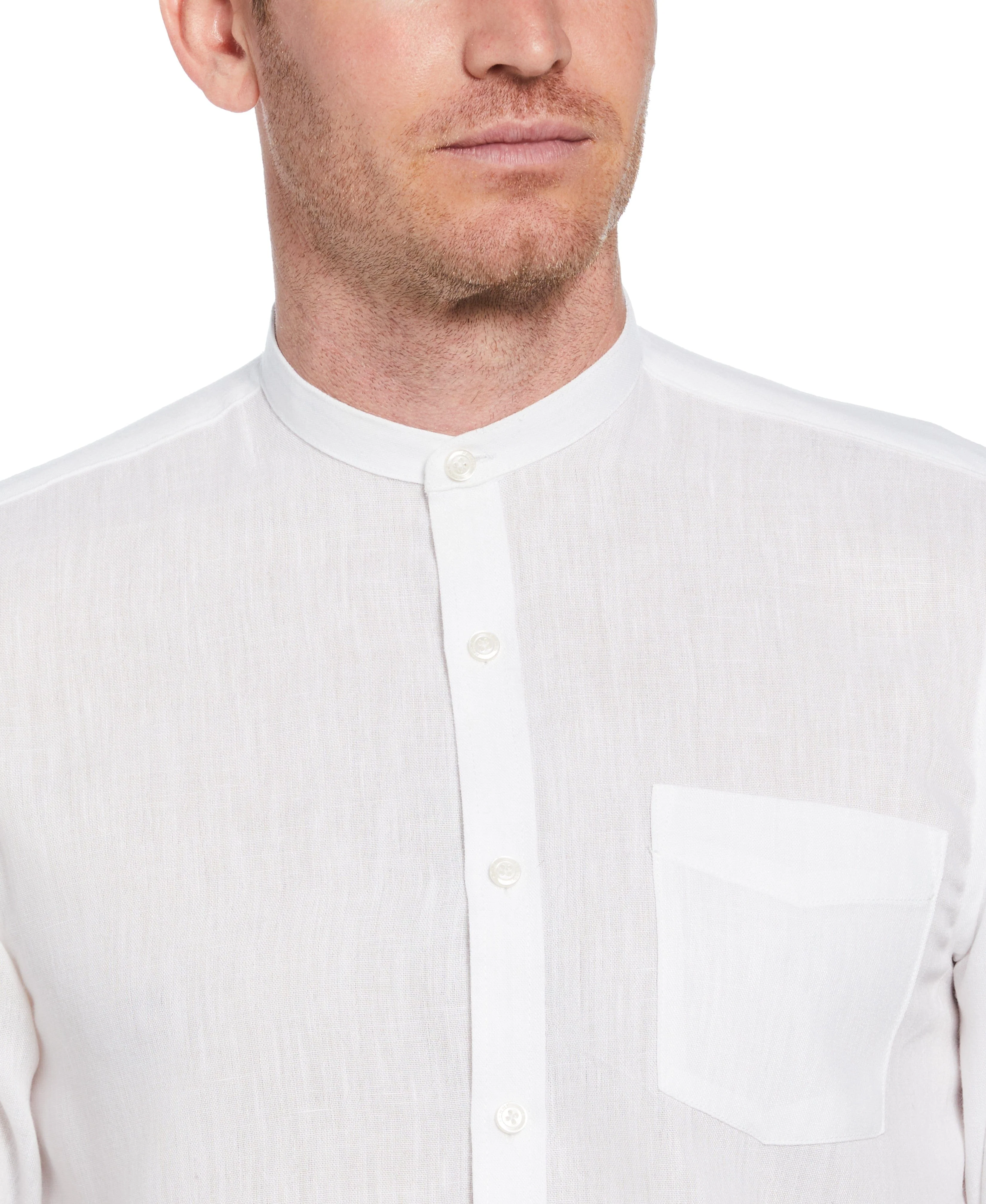 Slim Fit Banded Collar Rolled Sleeve Shirt - Image 3