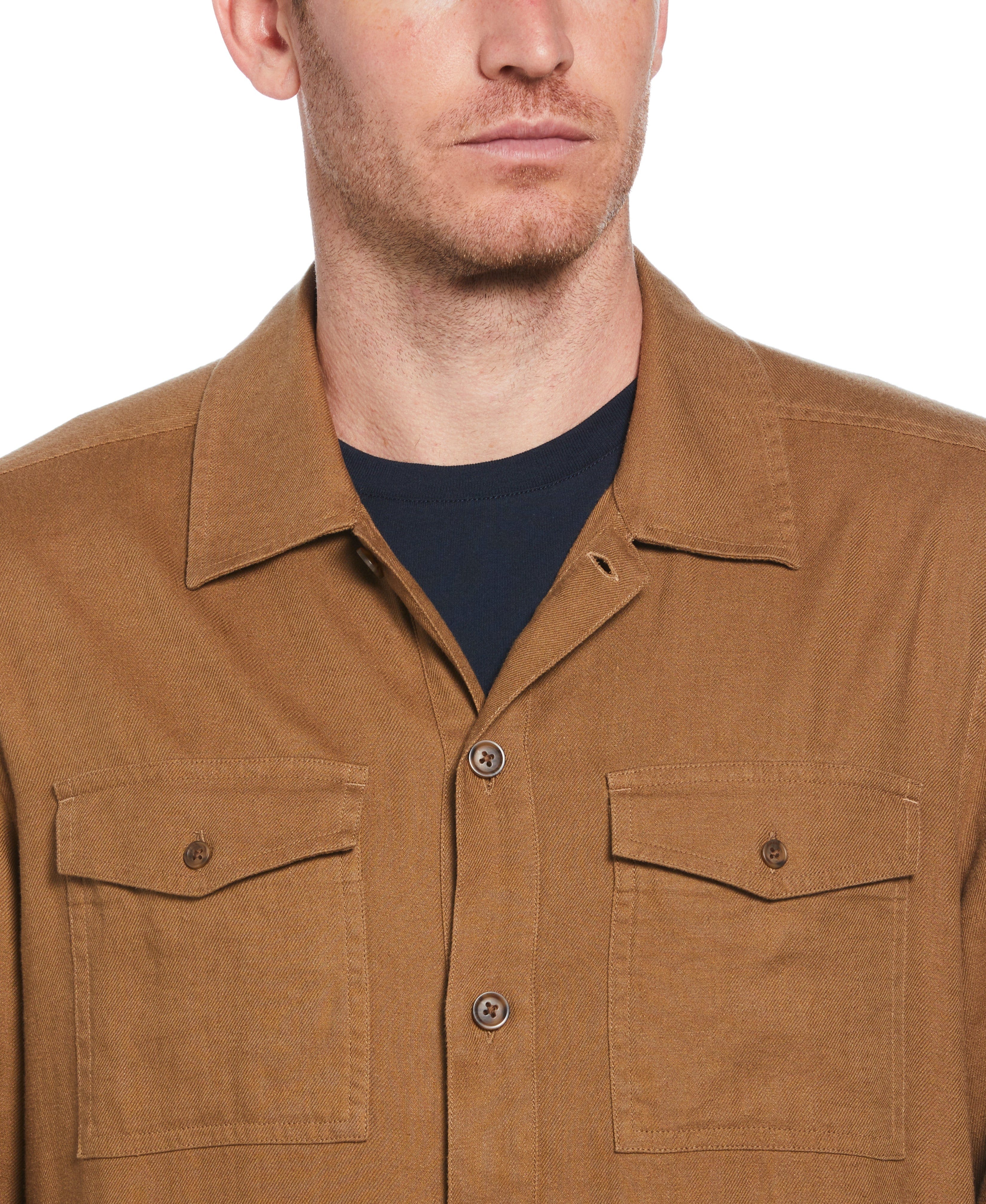 Slim Fit Solid Twill Button Down Shirt - Image 3