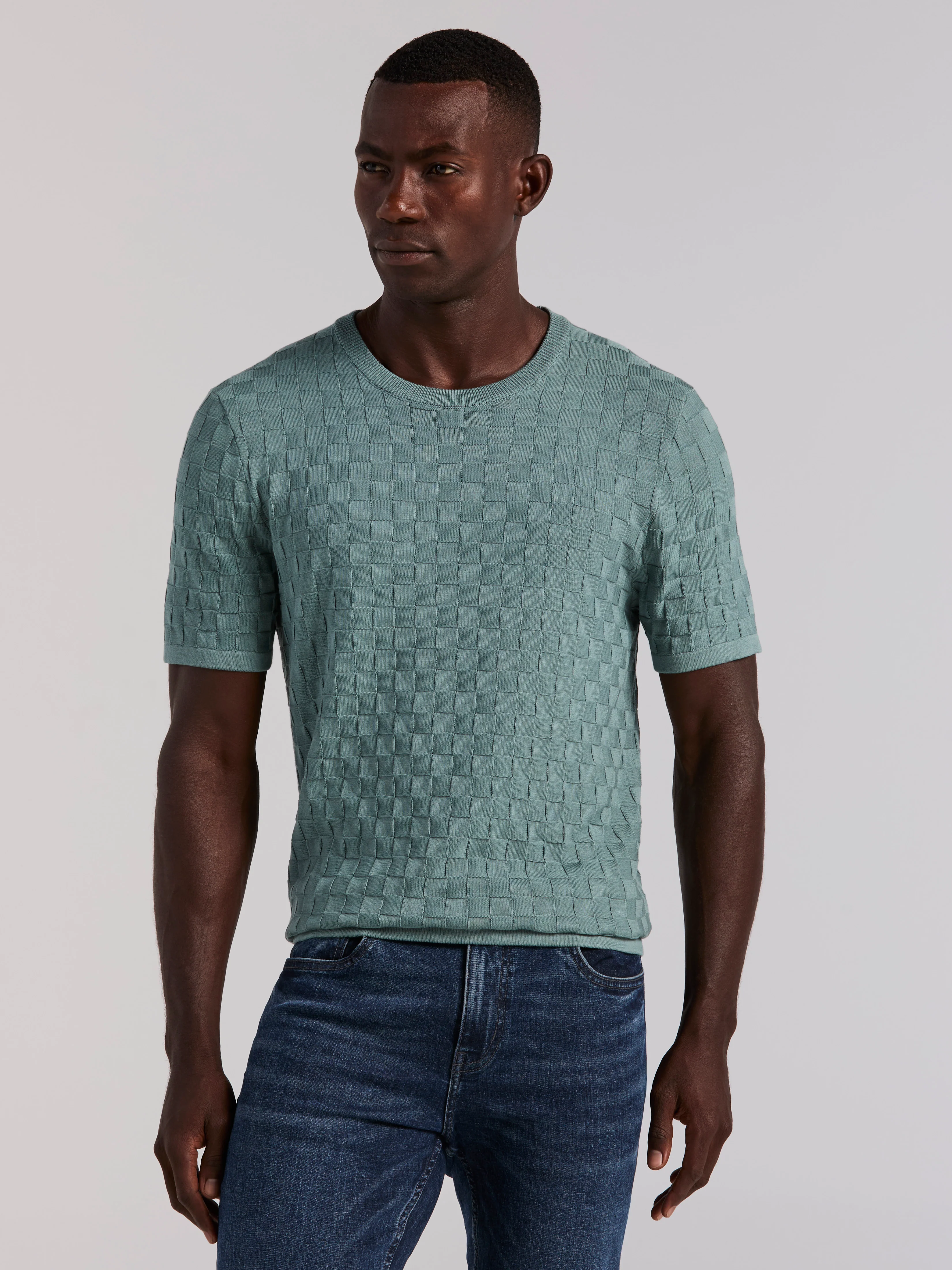 Square Pattern Crew Neck Sweater Tee - Image 5