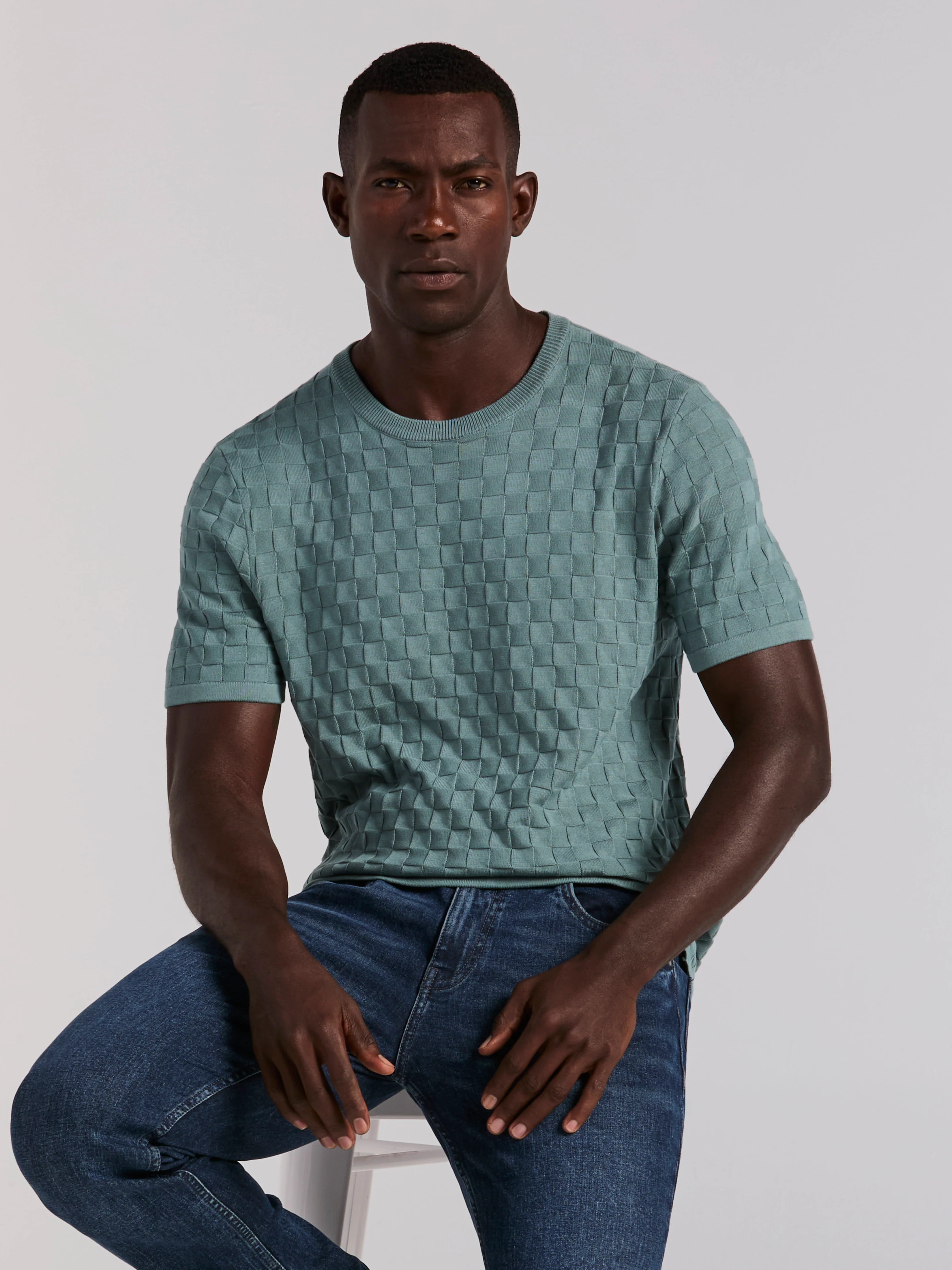 Square Pattern Crew Neck Sweater Tee - Image 7