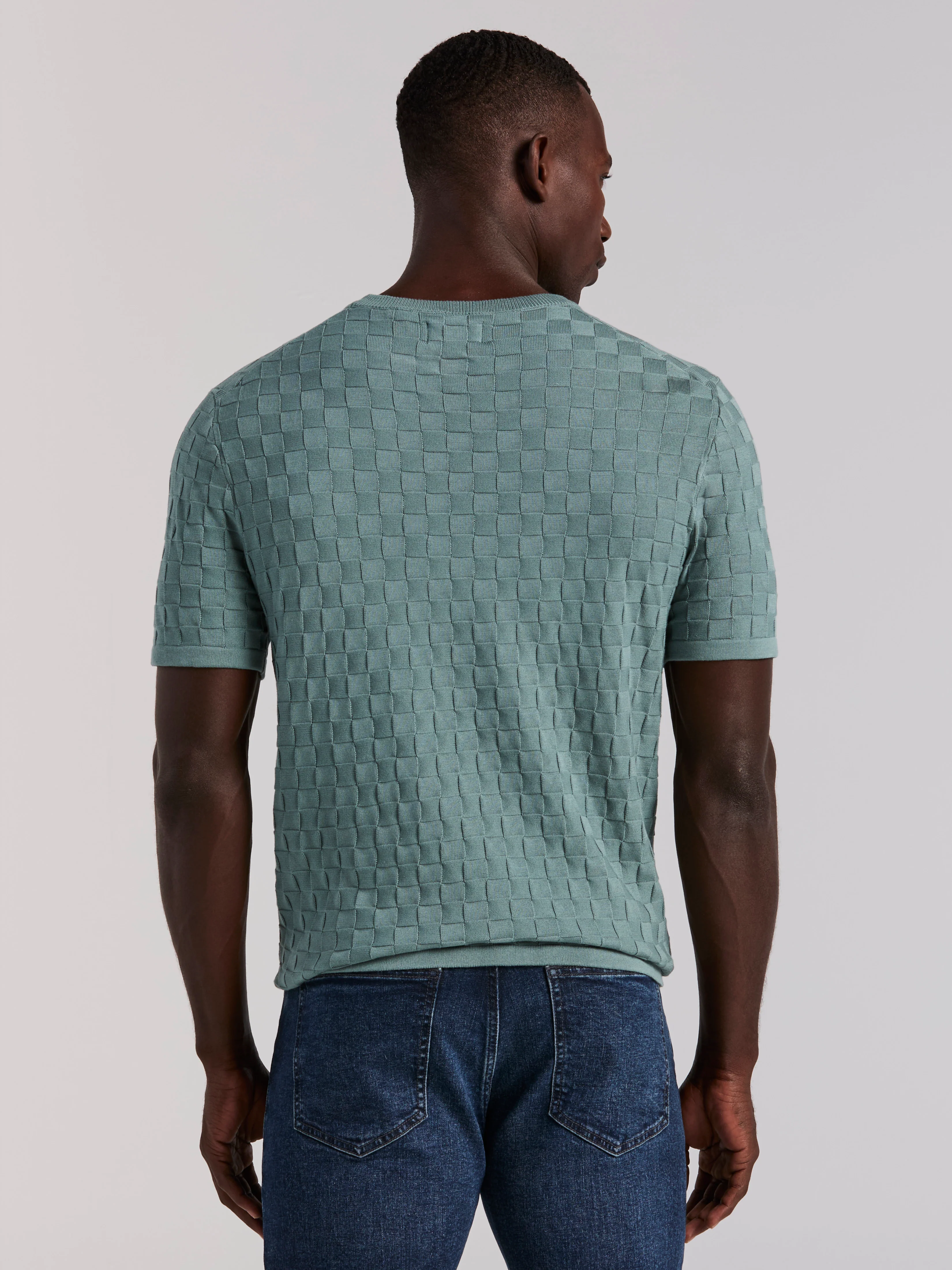 Square Pattern Crew Neck Sweater Tee - Image 8