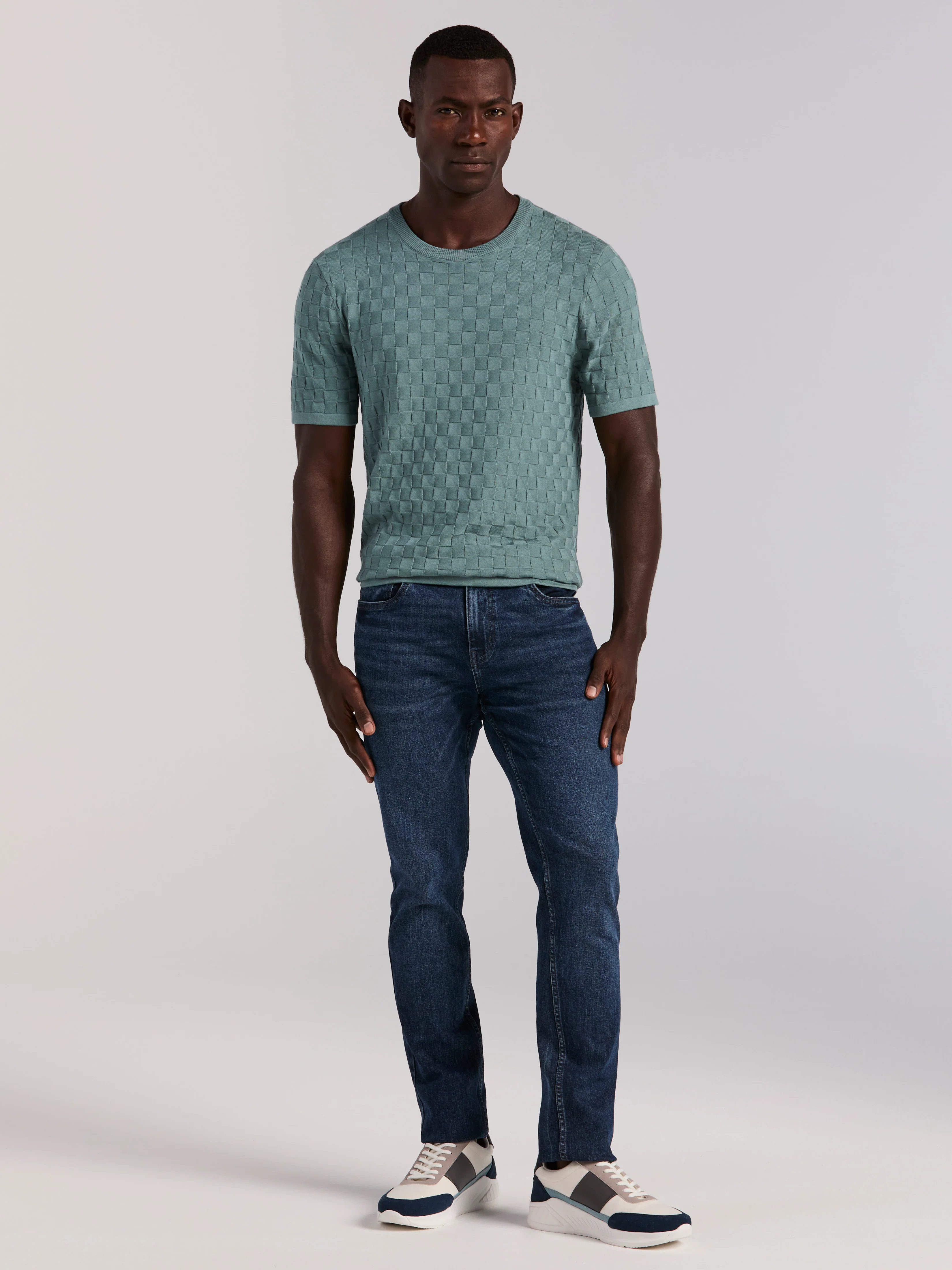 Square Pattern Crew Neck Sweater Tee - Image 9