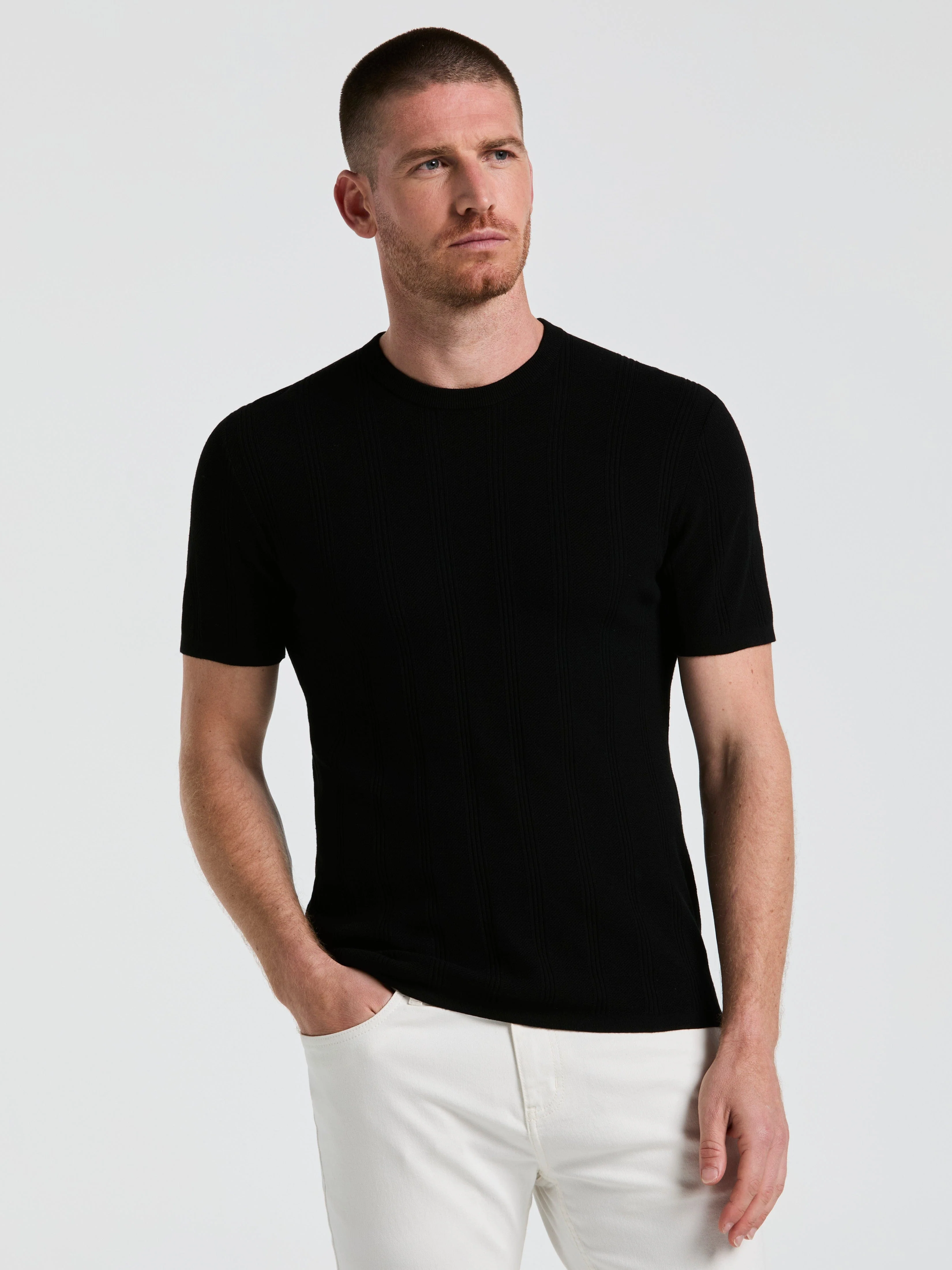 Tech Knit Mesh Striped Crew Neck Shirt - Image 5