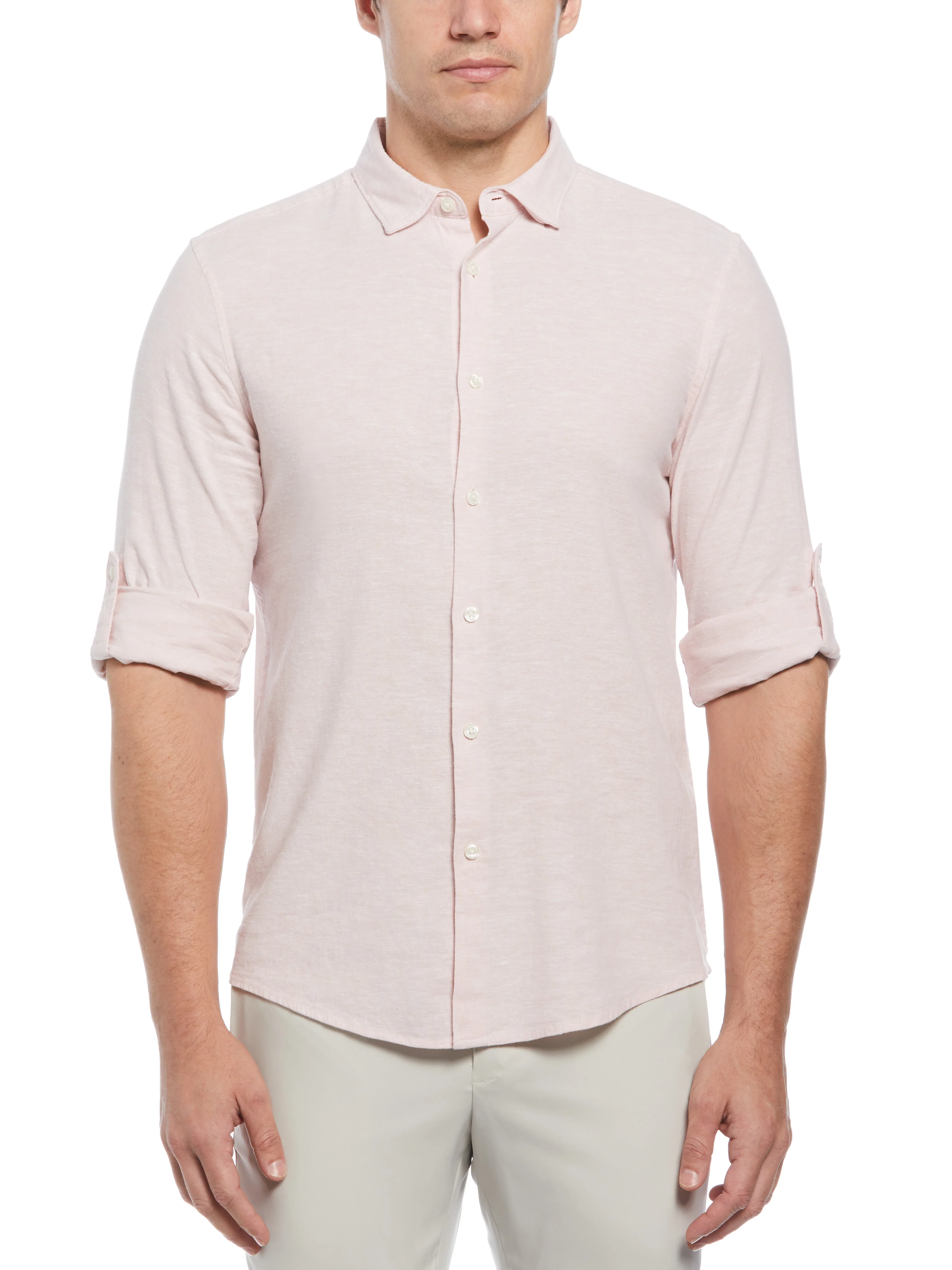Untucked Slim Fit Linen Blend Rolled Sleeve Shirt - Image 7