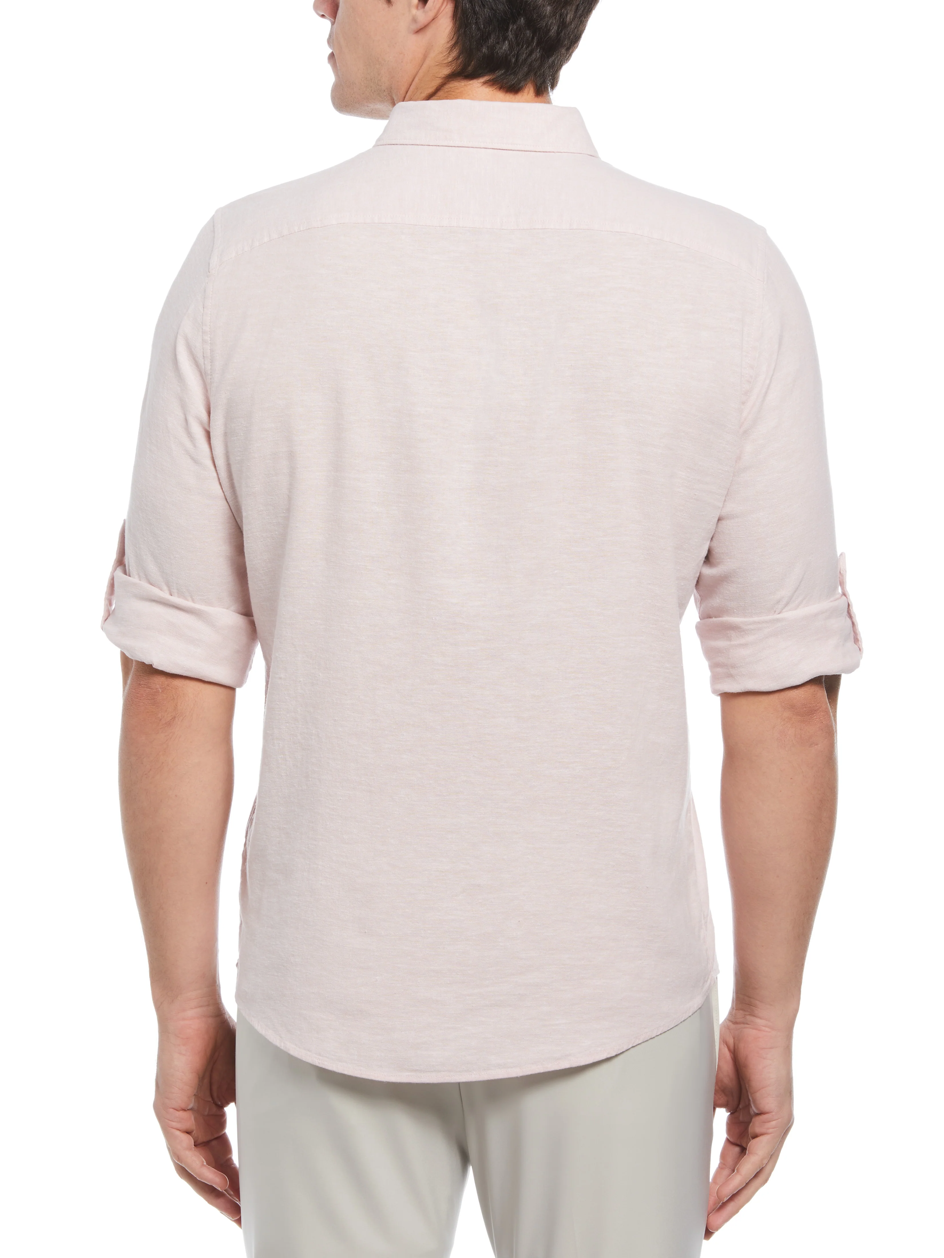 Untucked Slim Fit Linen Blend Rolled Sleeve Shirt - Image 9